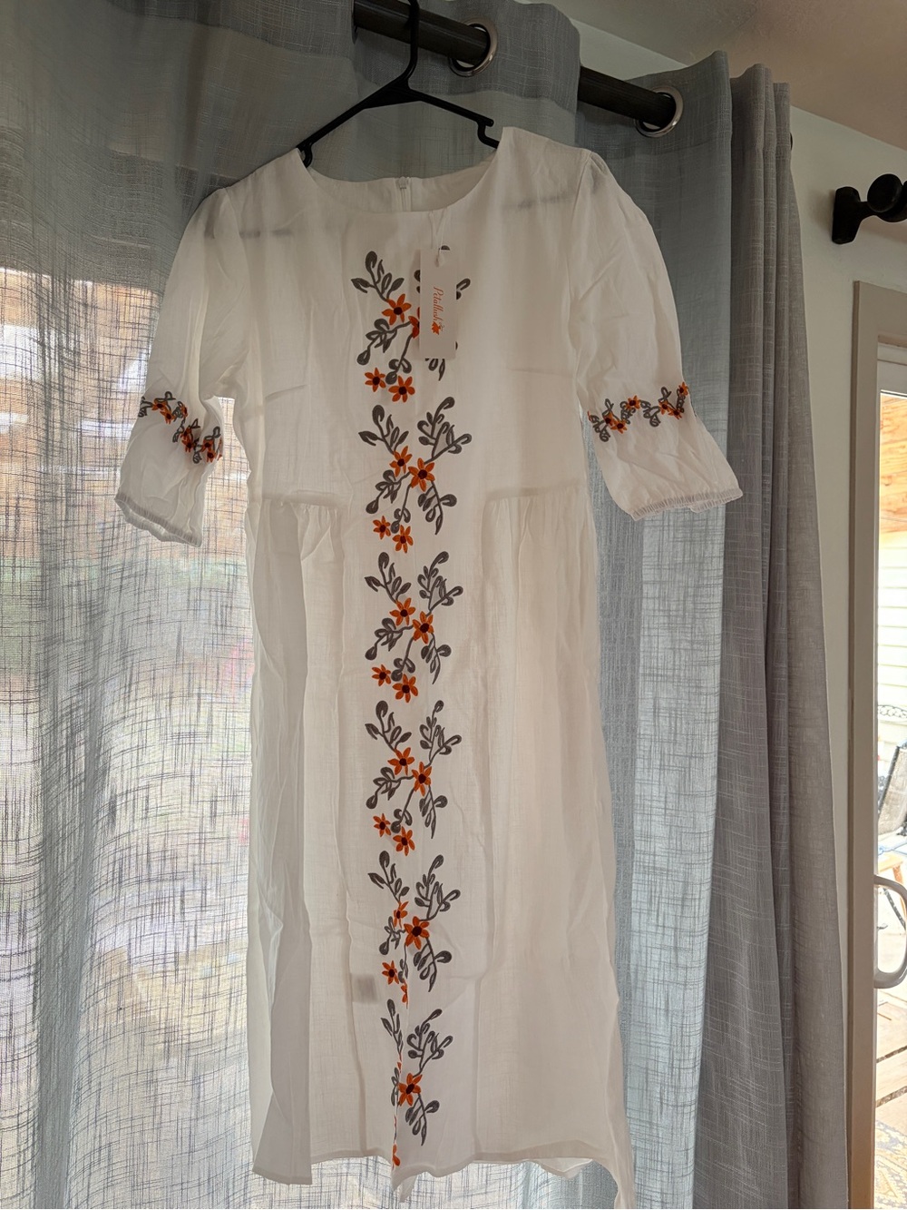 Petallush White Midi Dress with Orange & Gray Floral Embroidery